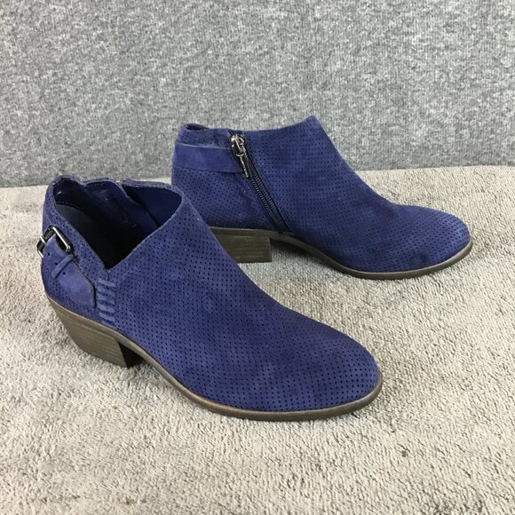 Vince Camuto Blue Suede Faux Buckle Zip Ankle Boots Booties Sz 5.5M - Picture 1 of 11